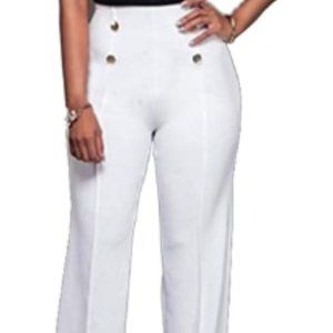 Doris Women High Waist Sailor Wide Leg Pants Butto